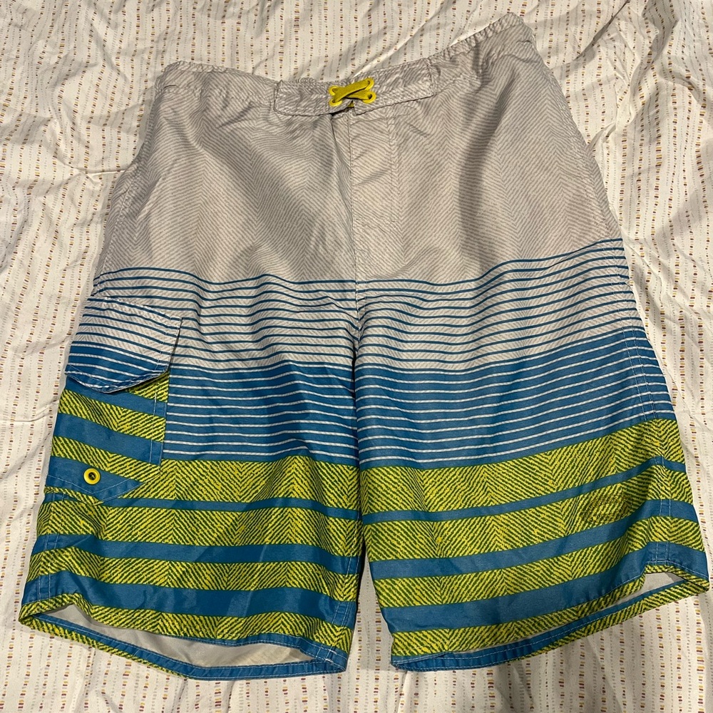 Blue and Yellow Boys Swim Shorts, L (14/16)